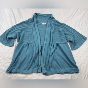 Fashion Bug Teal Knit Open Front Cardigan 30/32W Plus Size Short Sleeve